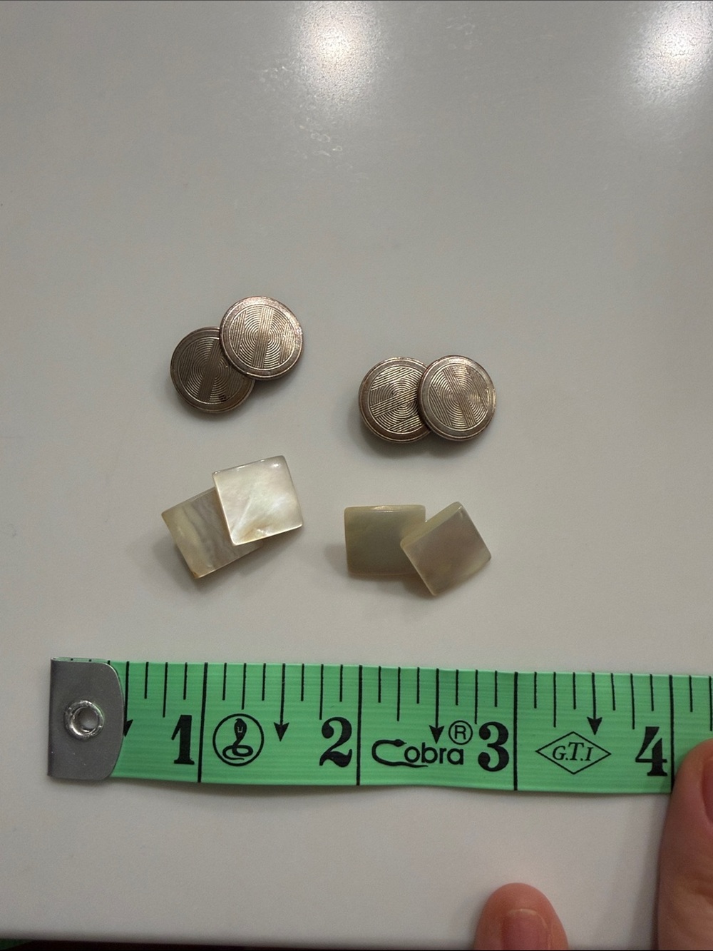Vintage Mother of Pearl Square Cufflink and Silver Cufflink Set